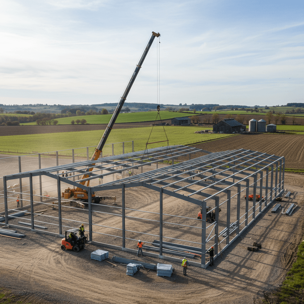 Fast construction of wooden brick agricultural building