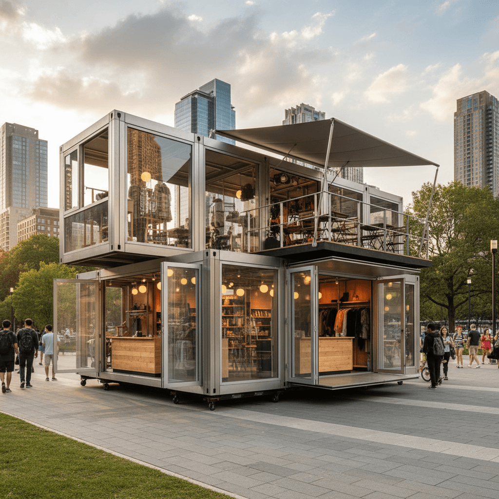 Bâtiment commercial flexible briques bois