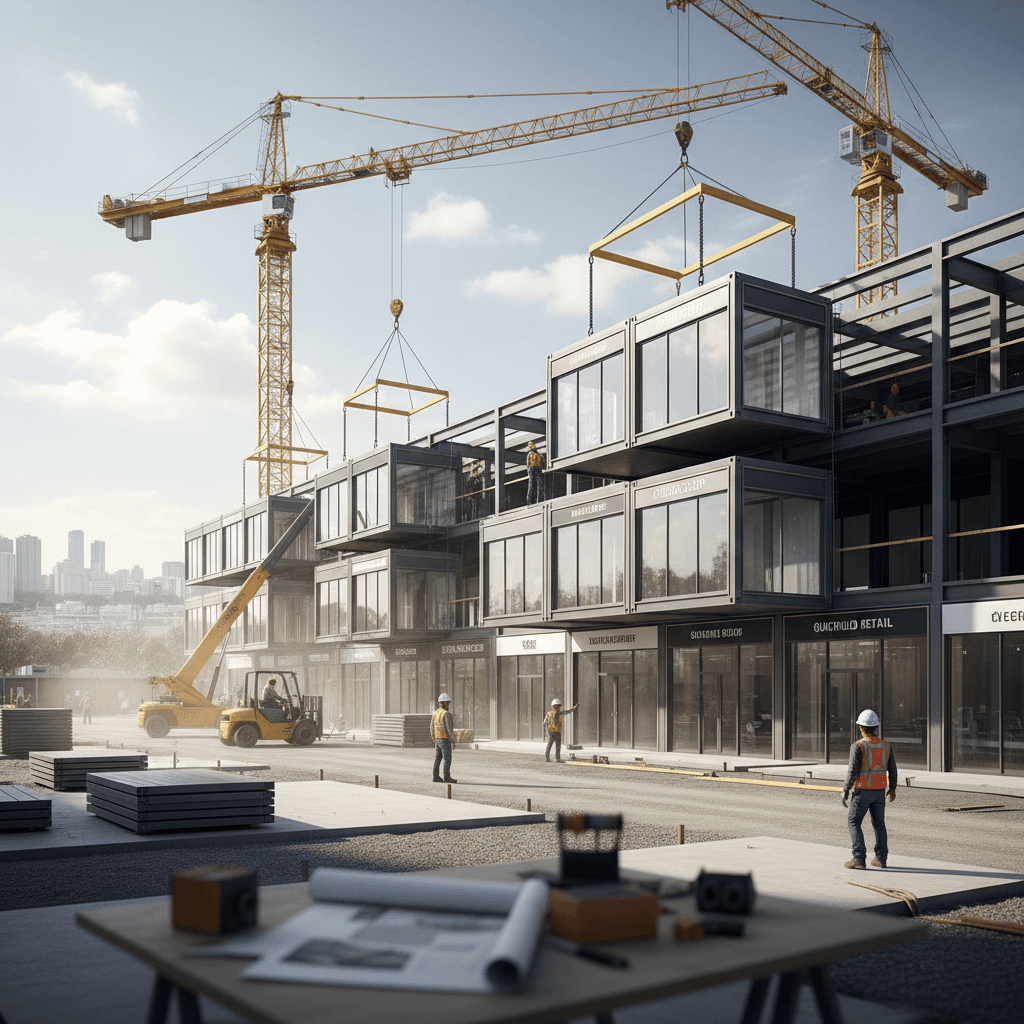 Construction rapide bâtiment commercial briques bois
