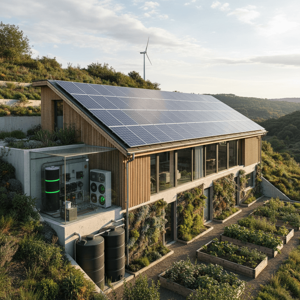 Casa eficiente energéticamente high-tech de ladrillo de madera