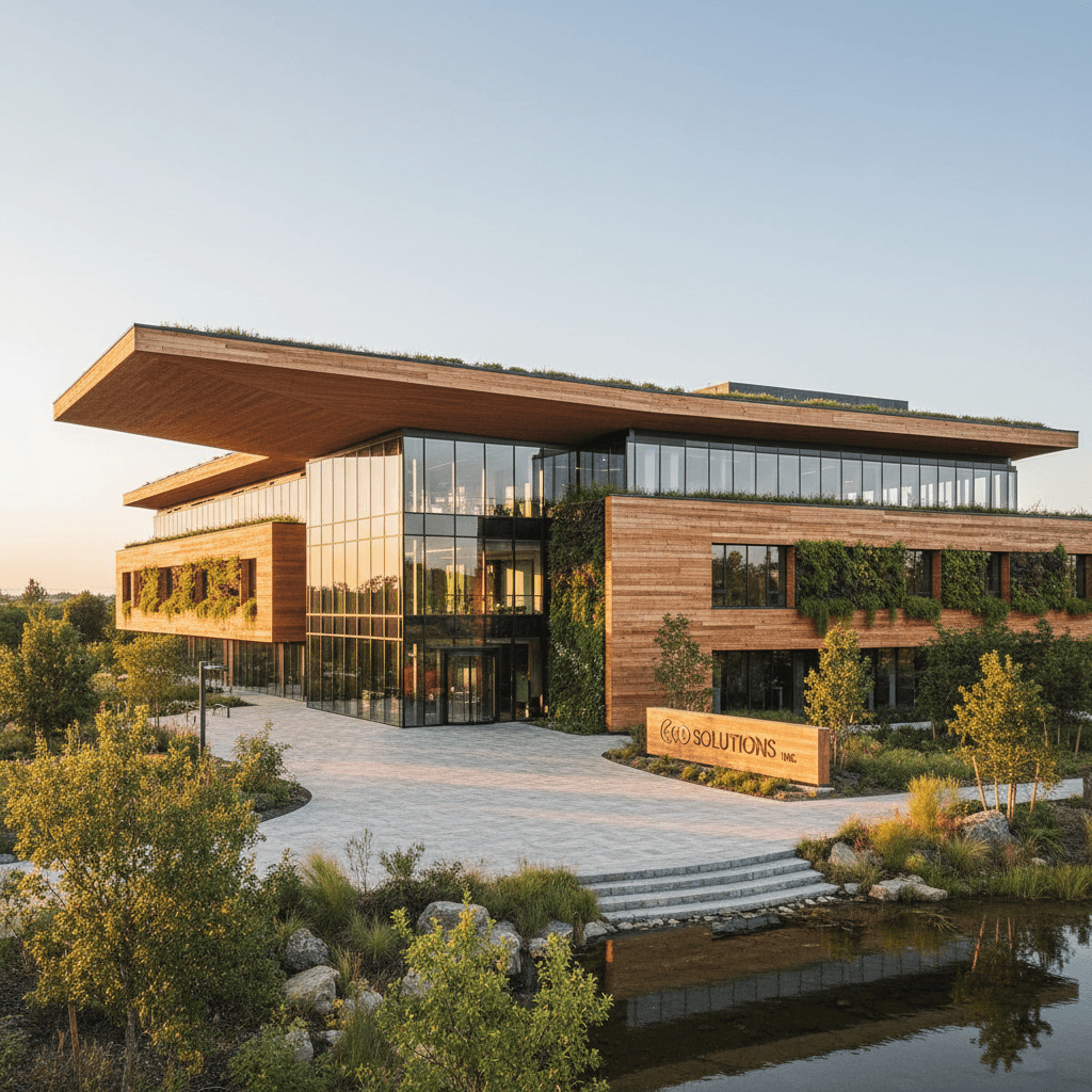 Modern eco-friendly wooden brick office