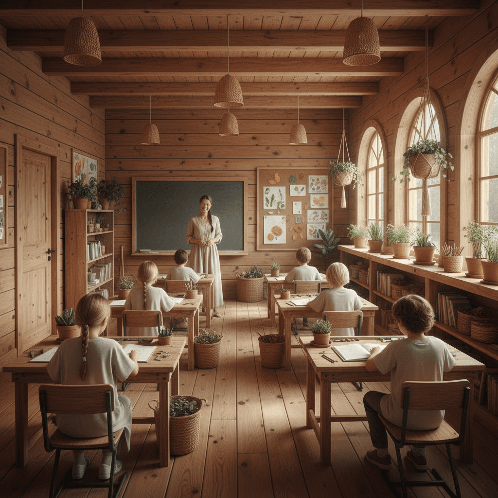 Eco-friendly wooden brick public building