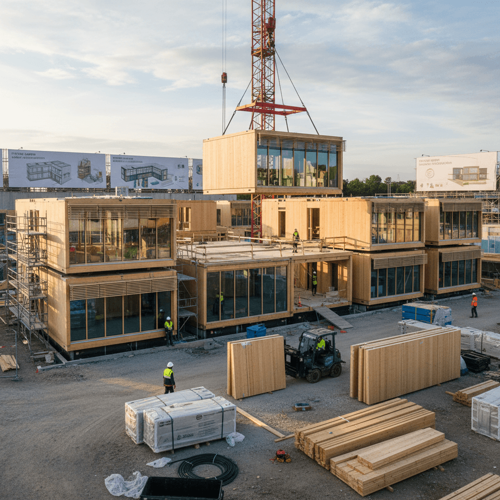 Fast construction of wooden brick public building