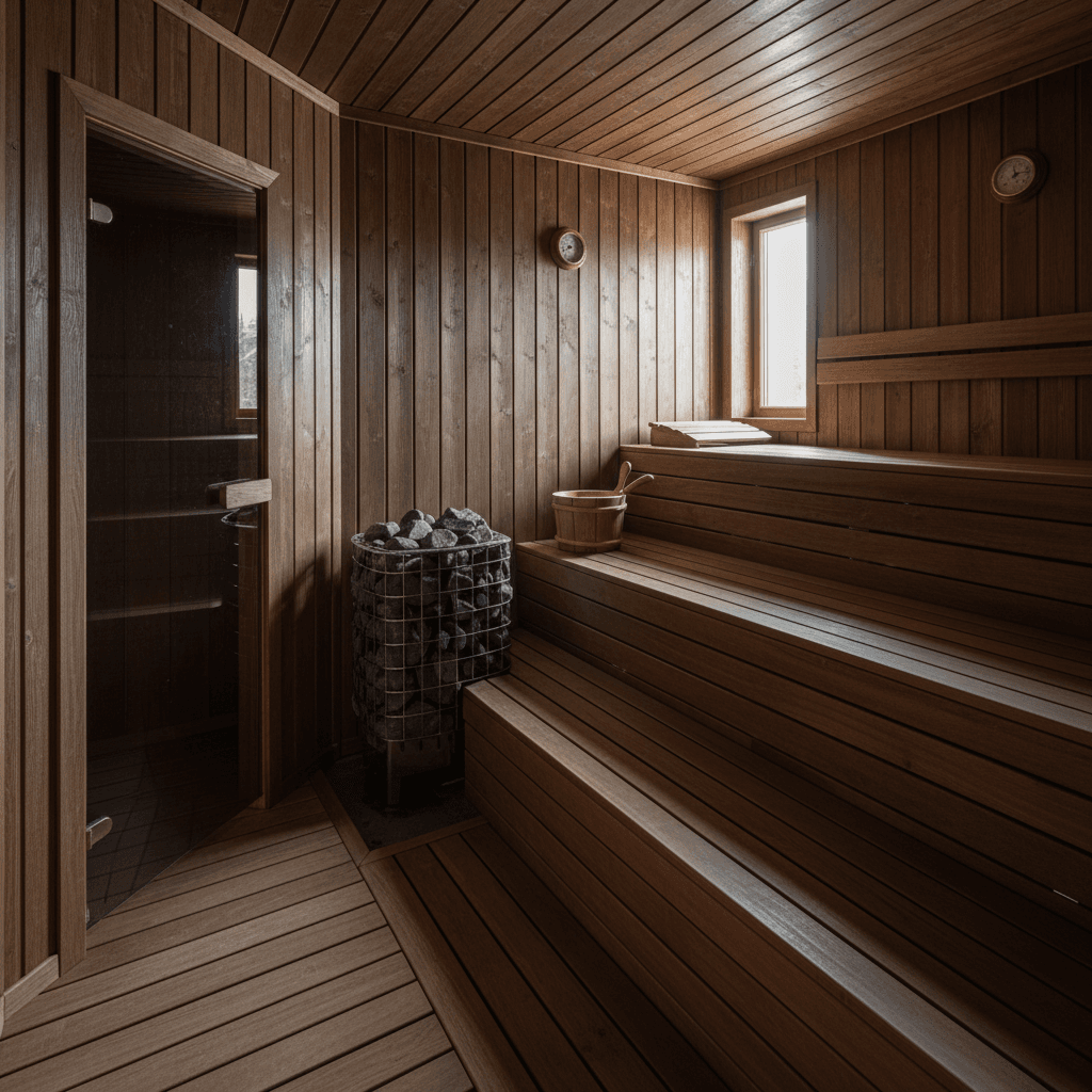 Durable wooden brick sauna