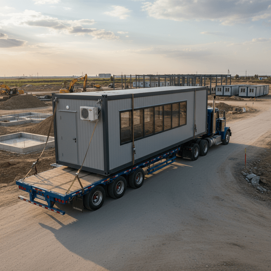 Edificio temporal móvil de ladrillo de madera