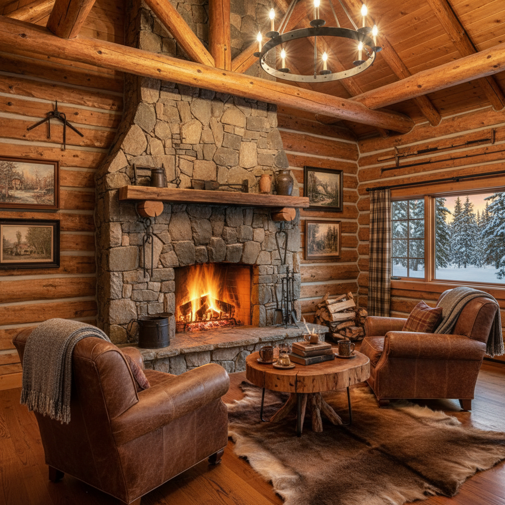 Cozy Evenings by the Stone Fireplace